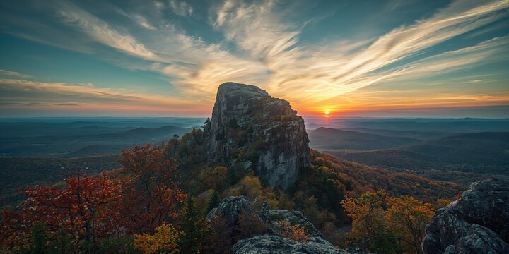 Mountain vista of McAfee Knob with autumn foliage near Virginia Tech, emphasizing erosion preservation