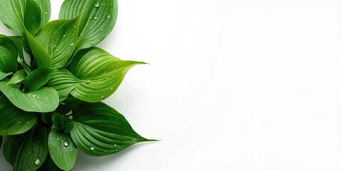 Hostas leaves isolated on white background, suitable for botanical illustrations or plant identification