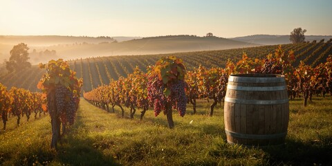 Fototapeta premium Vineyard during fall in Weinsberg with changing foliage, emphasizing seasonal agricultural practices