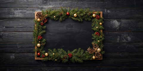 Christmas blackboard with seasonal decorations and space for text, holiday signage for festive messaging