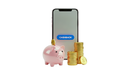 Piggy Bank, Phone, and Coins: Cashback Concept