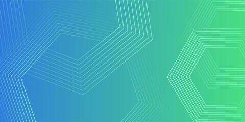 Green and blue gradient background with hexagon geometric lines pattern. Abstract shiny hexagon lines. Futuristic technology concept