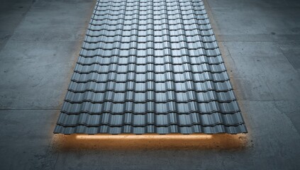Fototapeta premium Detail of a modular tile effect roof panel made from lightweight galvanised steel, suitable for efficient installation and maintenance