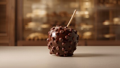 Candy apple with chocolate chips on a white cake background, highlighting healthy baking practices