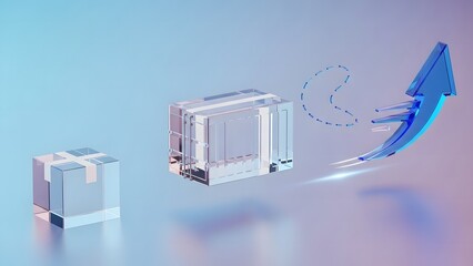 Abstract technology background showing a 3D computer network concept with a new business residential apartment building project plan icon on a blue background