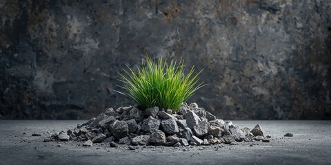 Naklejka premium Grass struggling to grow among debris, erosion risk in urban landscapes