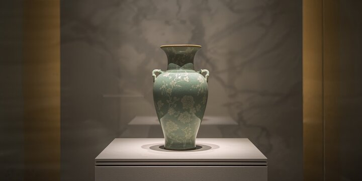 Goryeo celadon ceramic piece displayed at a national museum, traditional craftsmanship