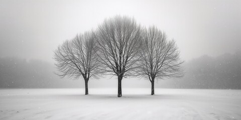 Fototapeta premium Leafless trees in a park under snow, illustrating winter landscape and erosion concerns