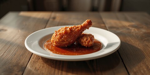 Juicy fried chicken with sauce, highlighting texture and appetite appeal in food styling