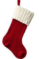 Classic Red Christmas Stocking Knitted Wool Texture Transparent Background HDR