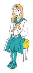 セーラー服の女子学生・座りポーズの人物イラスト（学校・教育・日本文化）