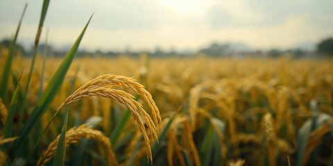 Naklejka premium Rice grains in a paddy seed, illustrating agricultural labor, World Food Day