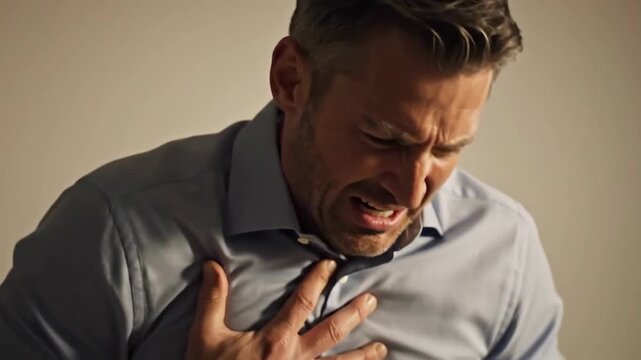 Man Experiencing Severe Chest Pain and Discomfort as Potential Heart Attack Symptoms