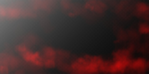 Abstract Red Smoke on Transparent Background with Rising Fog Clouds.