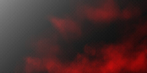Abstract Red Smoke on Transparent Background with Rising Fog Clouds.