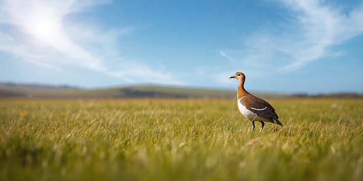 Great Bustard in summer grasslands, wildlife conservation, summer wildlife observation, European nature photography