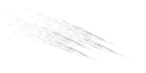 Abstract white brush stroke with scattered particles on a white background.