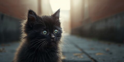 Dark-furred kitten with ear ticks and dirt, pet health maintenance