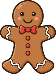Delicious festive gingerbread man cookie character with a cute red bow tie ready for holiday celebrations
