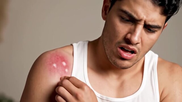Man Experiencing Severe Shoulder Pain and Discomfort Demonstrating Skin Condition