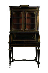 Antique Roll-Top Secretary Desk Cabinet - Ornate Black Gold PNG