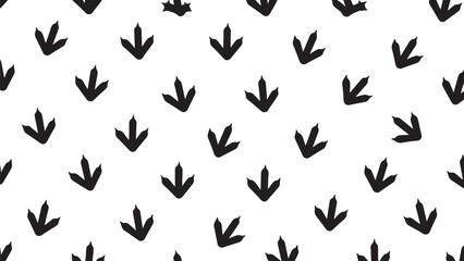 Seamless Vector Pattern of Stylized Bird Footprints – Minimalist Black and White Animal Paw Print