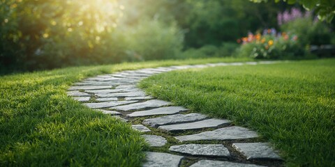 Obraz premium Man made path of stones used for walkway construction, durability and maintenance practices