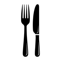 Culinary Ensemble: A pristine illustration of a fork and knife, representing the fundamental elements of dining, poised in perfect alignment, conveying culinary excellence.