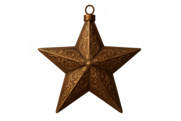 Vintage ornamental bronze star hanging, intricate engraved decoration, celebrating christmas and holiday season