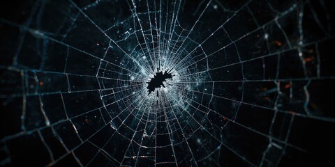 Obraz premium Cracked glass with spider web pattern used as a visual warning in hazardous environments