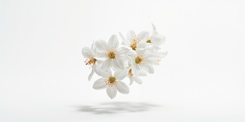 Obraz premium Jasmine flowers floating against a white backdrop, ideal for botanical layout backgrounds