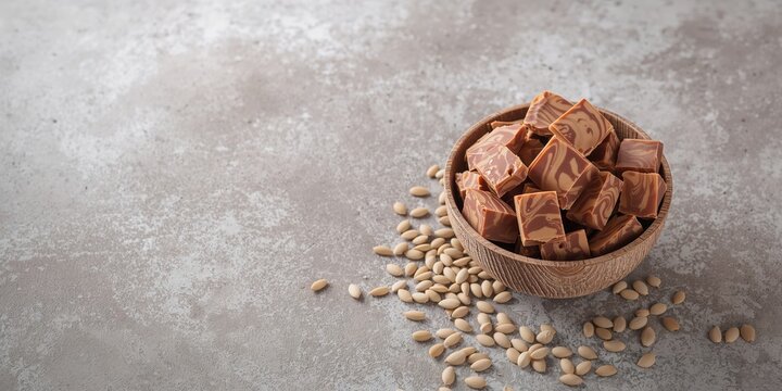 Bowl filled with marble halva on a textured grunge surface, food texture and presentation style