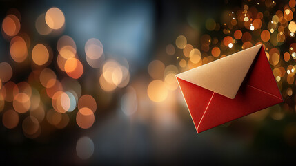  Festive Envelope and Lights: A vibrant red envelope, illuminated by festive lights, creates a captivating scene. Warmth and anticipation are beautifully captured within a festive display.