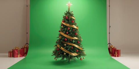 Decorative Christmas tree on green screen suitable for holiday visuals