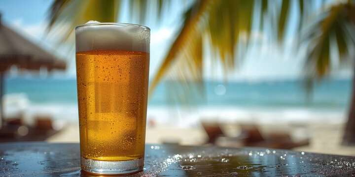 A beer glass on a blurred background, useful for layout design or editorial headers