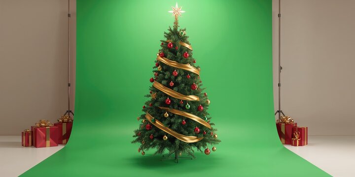 Decorative Christmas tree on green screen suitable for holiday visuals - Powered by Adobe