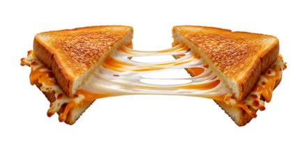 Grilled cheese sandwich with golden toast and stretchy melted cheese pull