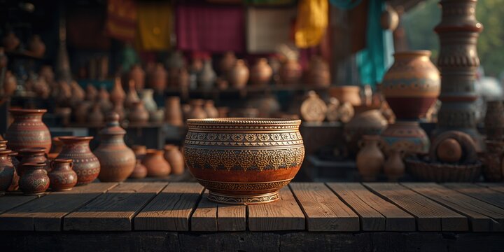 Market scene featuring handcrafted items at Delhi Haat, a hub for traditional crafts