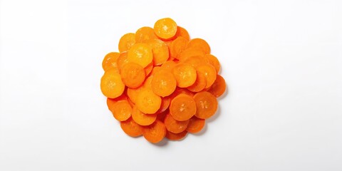 Fototapeta premium Pile of fresh sliced carrots used as a healthy snack option, fiber-rich choices