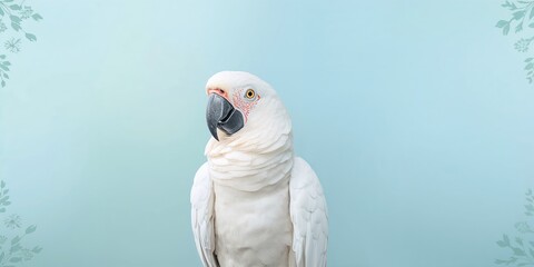 Single white Macaw parrot perched against a colorful background, natural avian coloration and posture