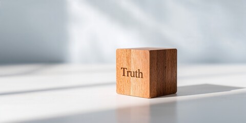 Hand turned wood cube with the word Truth, craftsmanship and authenticity in material use
