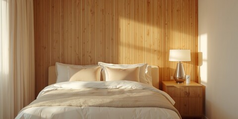Room setup at a bed and breakfast showing a neatly made bed and bedside cabinet, suitable for interior layout