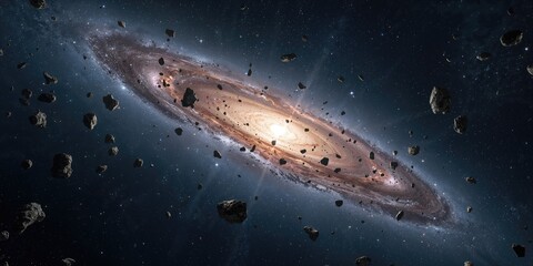 Obraz premium Numerous asteroids in space, highlighting potential collision risks and orbital dynamics