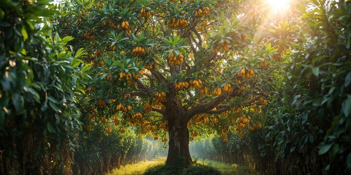 Lansium domesticum fruits on a Longkong tree during harvest in a farm setting, agricultural work, Thailand