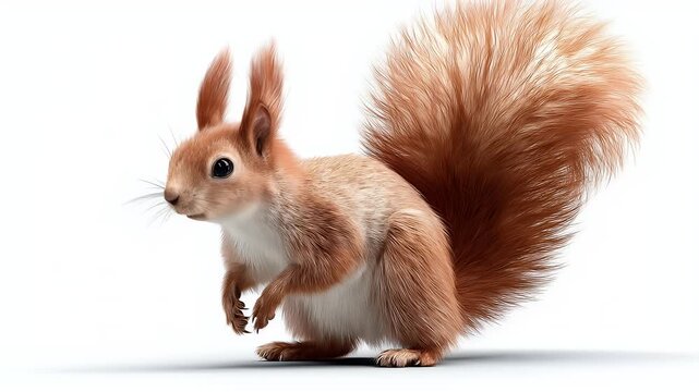 Adorable Squirrel Posing Gracefully on a Pristine White Background.