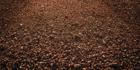 Small stones and sand on a gravel surface serve as a durable background for signage or informational displays