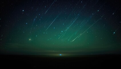 Obraz premium Bright meteoroids streak across the dark sky during a meteor shower, highlighting astronomical phenomena