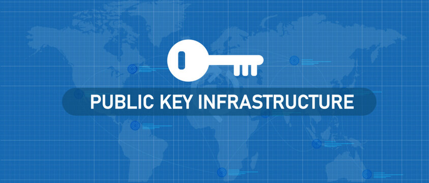 Public key infrastructure or PKI concept in network encryption technology vector illustration