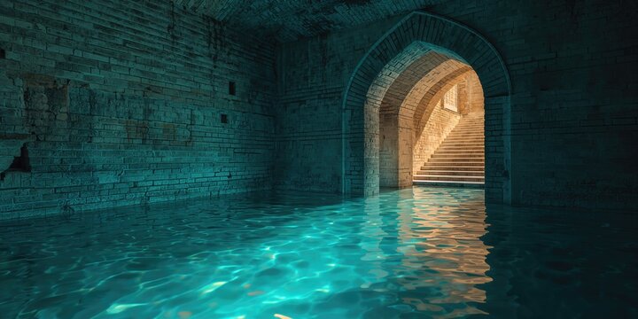 Historic subterranean water storage in Central Asia, emphasizing traditional engineering methods