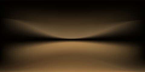 Dark gold gradient background studio with two lights shiny abstract pattern, modern and luxury empty room interior for premium product display lighting.